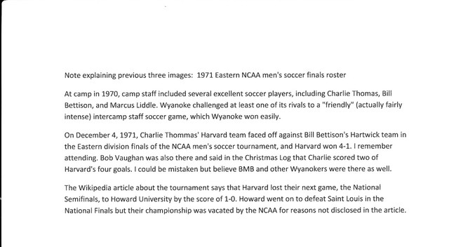Note about previous Roster from 1971 Eastern NCAA men's soccer finals program