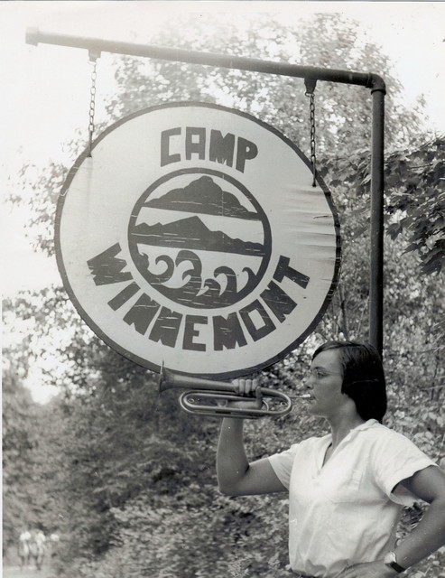 Camp Sign and Elizabeth Barrett--1949